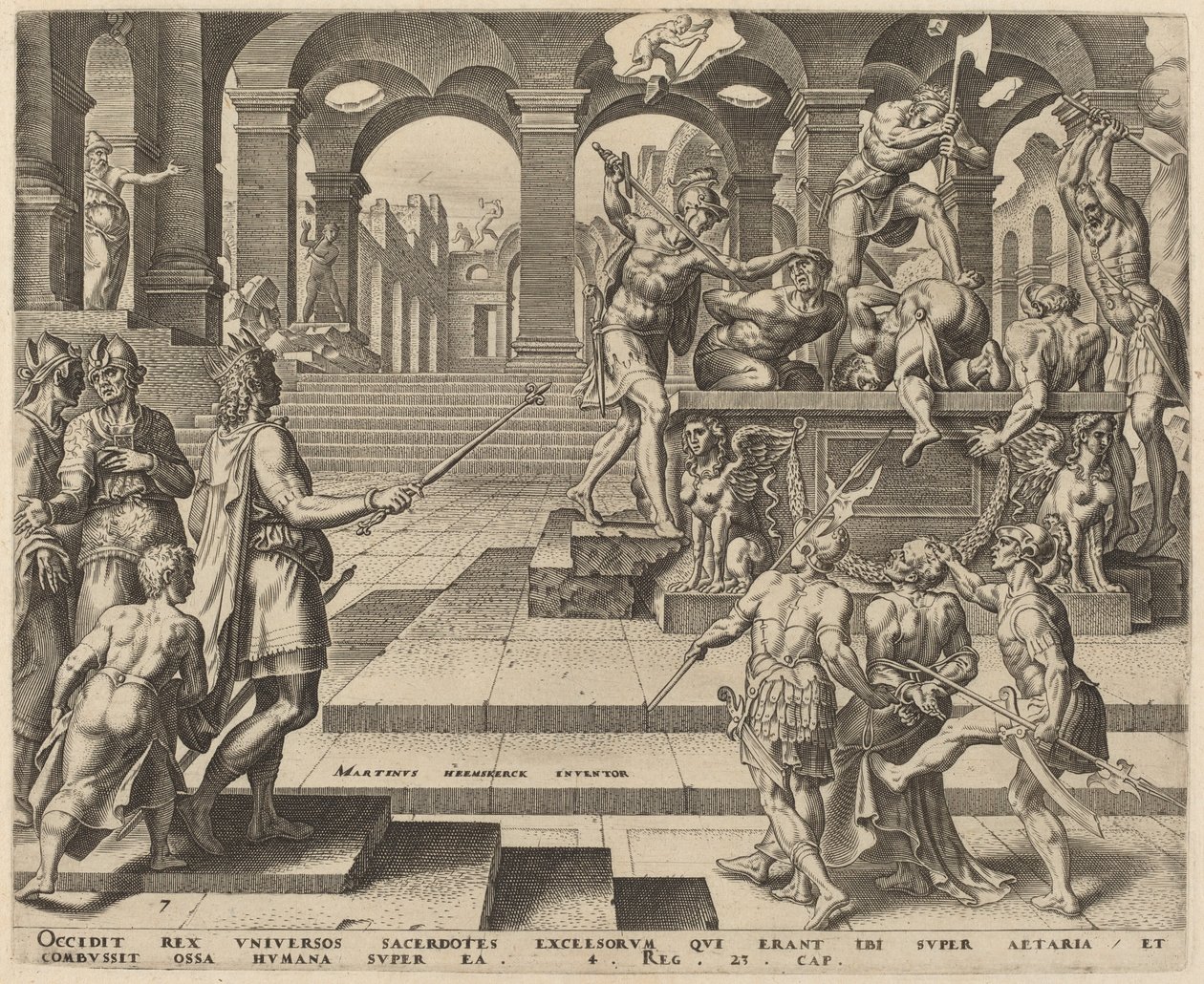 De Slachting van de Priesters van Samaria door Philip Galle, after Maerten van Heemskerck