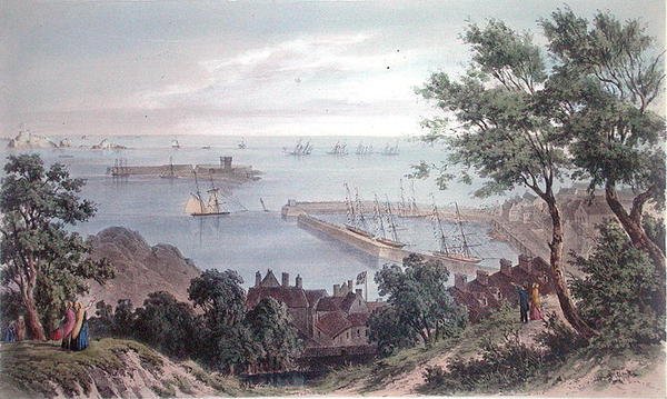 Het Koninklijk Eskader voor Anker, 2 september 1846, van het Bezoek van Koningin Victoria in Jersey, gegraveerd door H. Walter door Philip John (after) Ouless