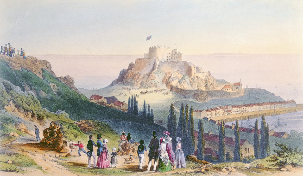 Aankomst van Hare Majesteit bij Mount Orgueil, 3 september 1846, uit het Bezoek van Koningin Victoria in Jersey, gegraveerd door H. Walter, 1847 door Philip John Ouless
