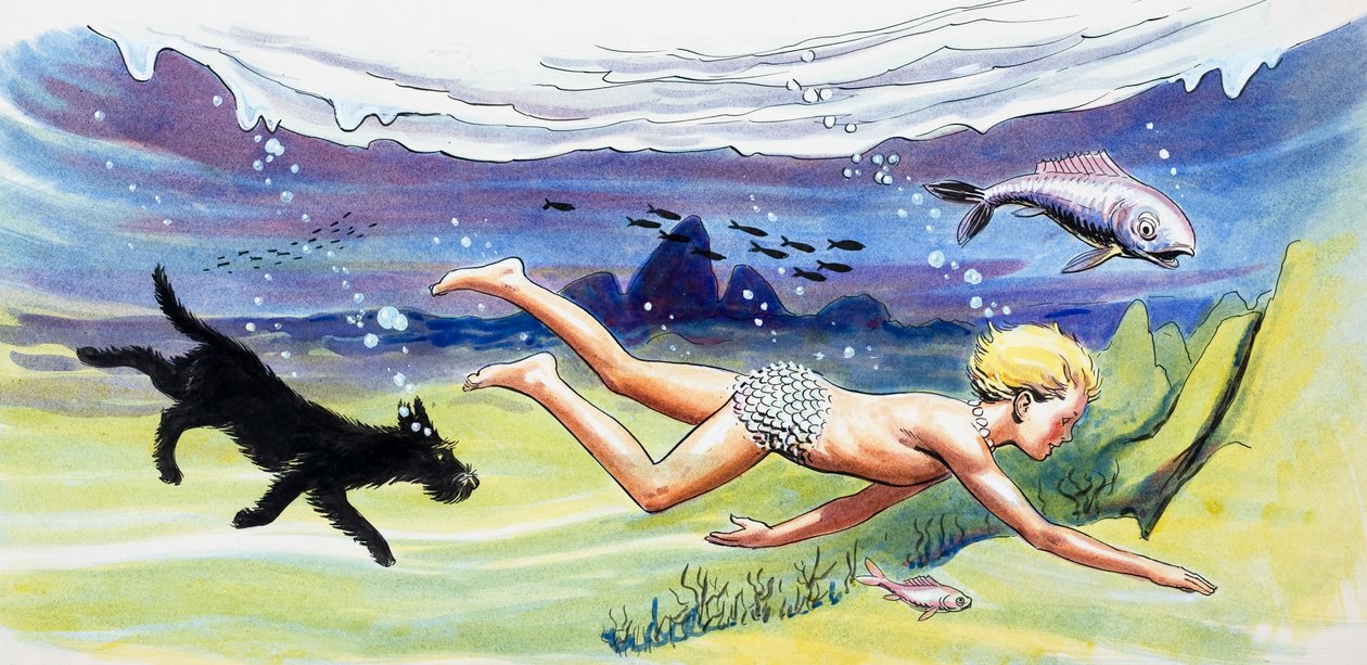 Zwemmen met de vissen, illustratie uit 