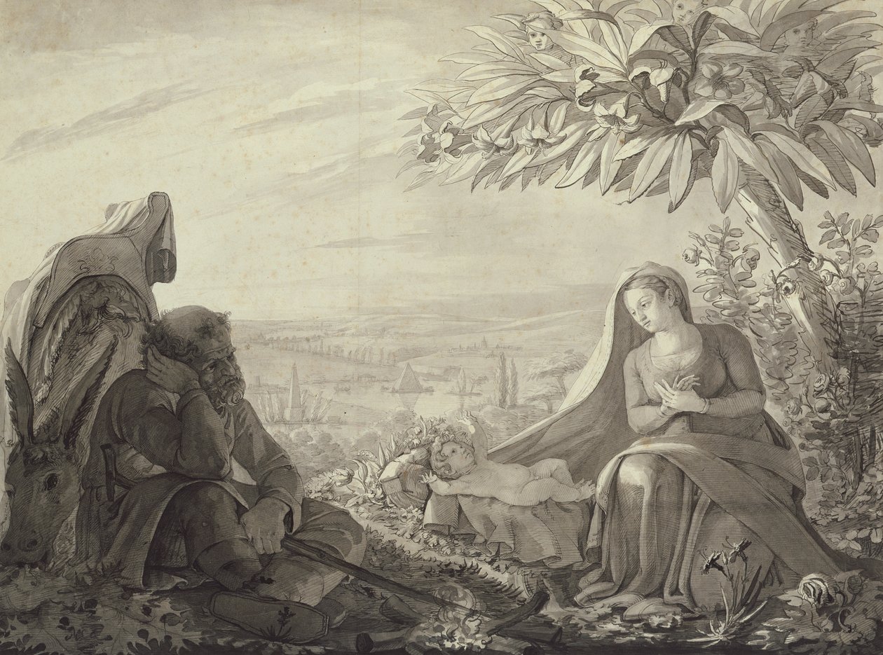 Rust tijdens de vlucht naar Egypte, 1805 door Philipp Otto Runge