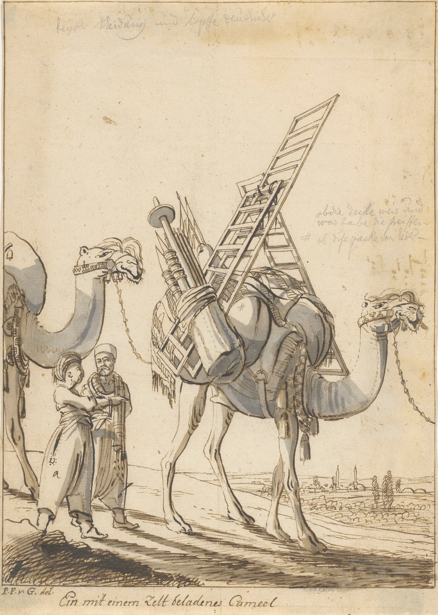 Ein mit einem Zelt beladenes Cameel (Man met een Tent-Beladen Kameel) door Philipp Ferdinand von Gudenus
