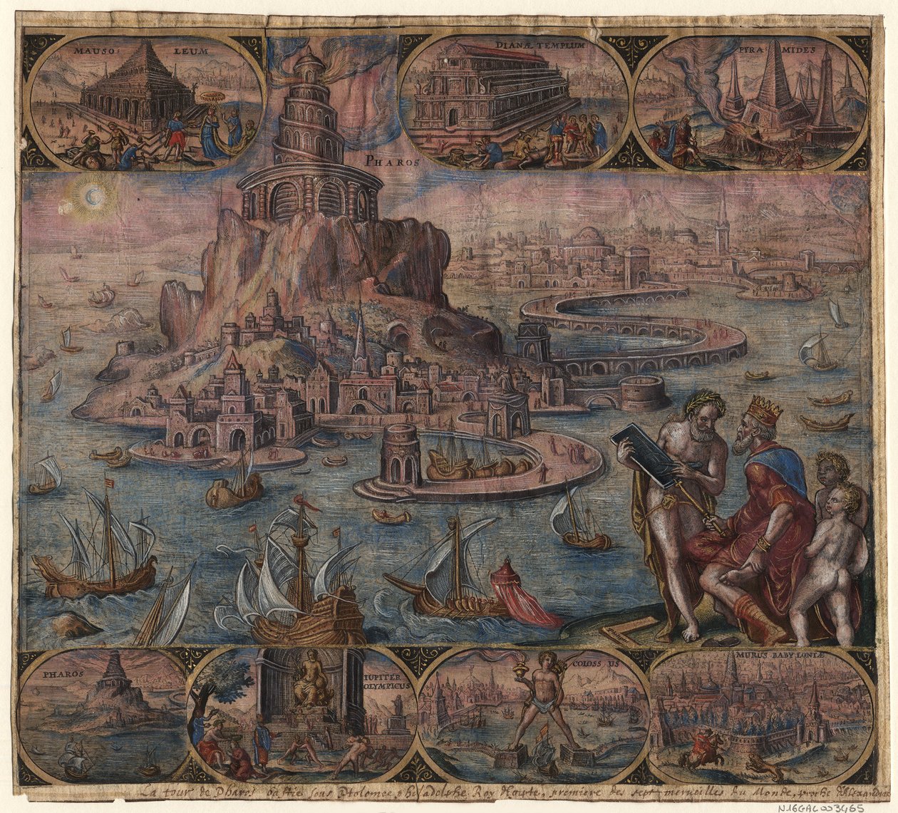 De Vuurtoren van Alexandrië uit de serie De Achtste Wereldwonderen Na Maarten van Heemskerck, 1572 door Philipp Galle