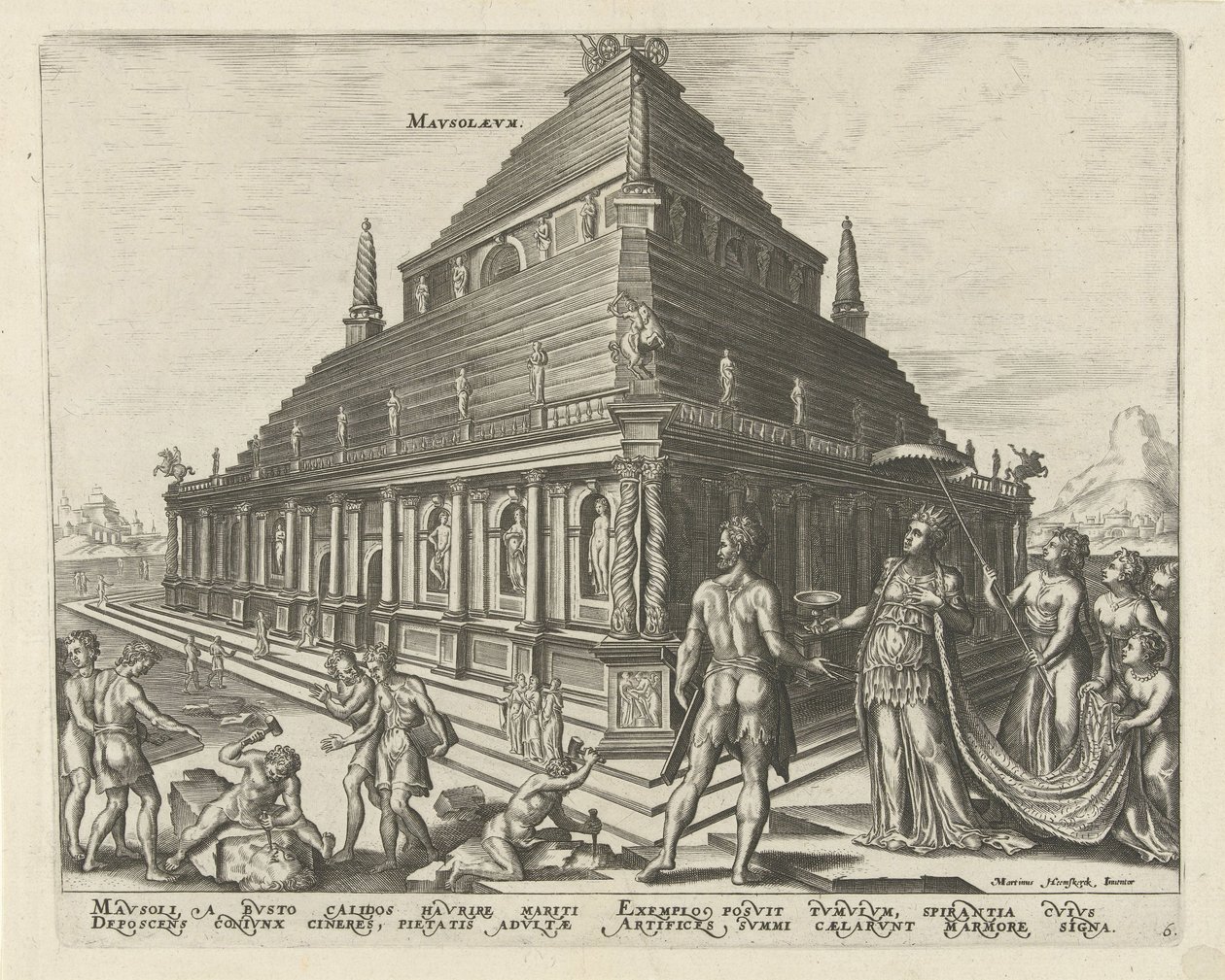 Het Mausoleum van Halicarnassus uit de serie De Achtste Wereldwonderen, 1572 door Philipp Galle