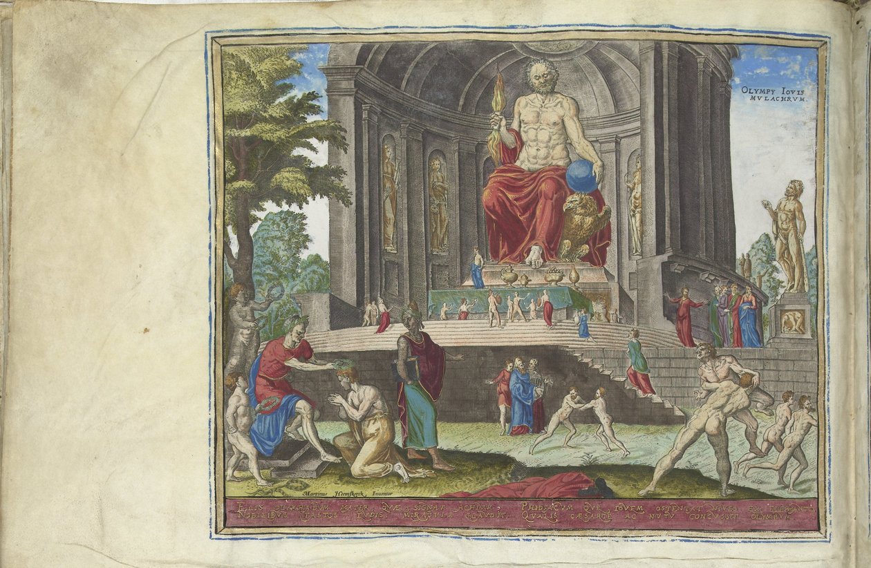 Het standbeeld van Jupiter in Olympia uit de serie De Acht Wereldwonderen door Philipp Galle