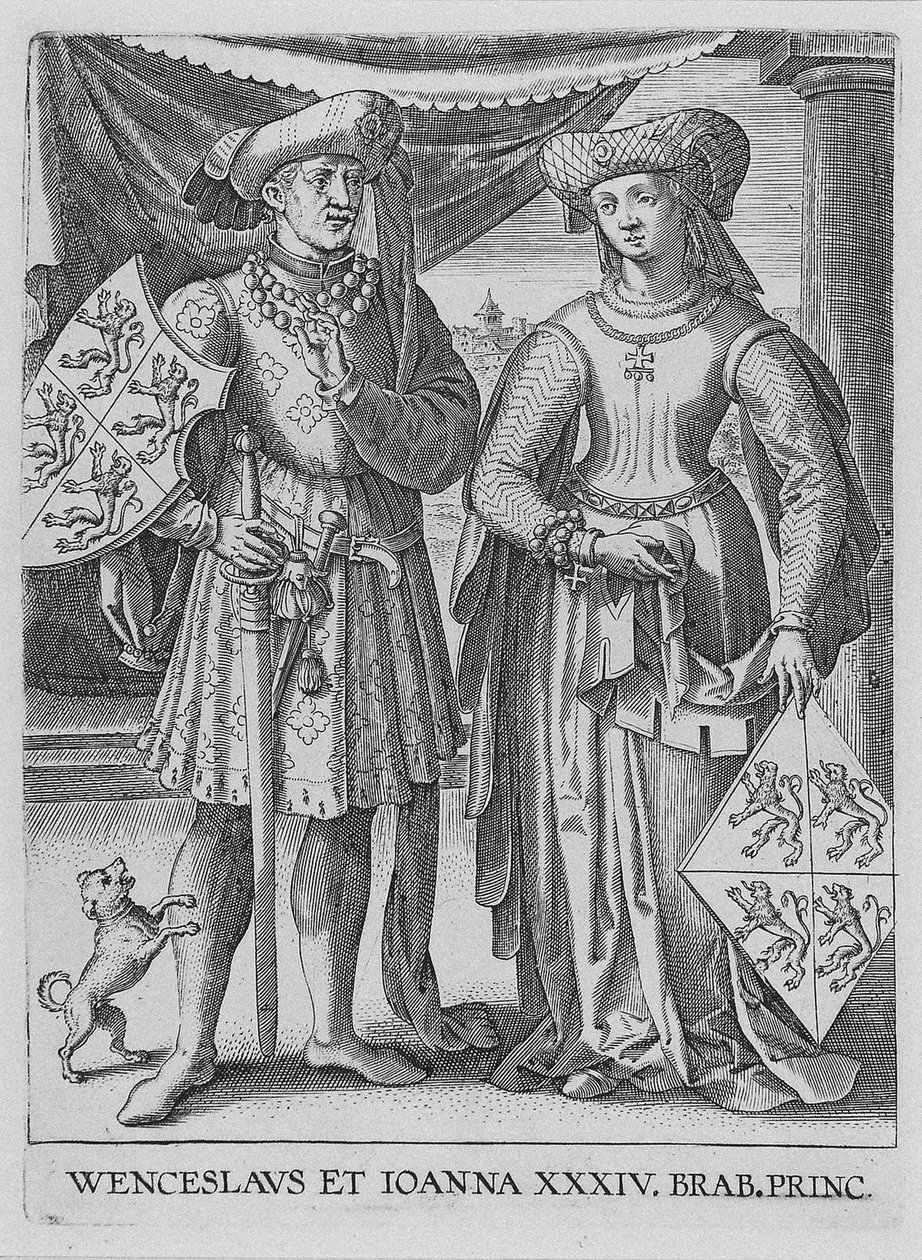 Wenceslaus I, Hertog van Luxemburg en Joanna, Hertogin van Brabant door Philipp Galle