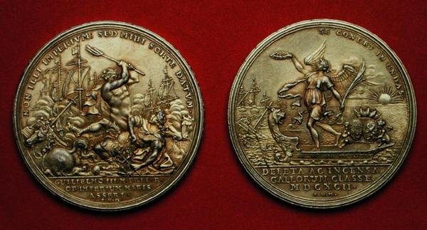 Medaille ter herdenking van de Slag bij La Hogue in 1692 door Philipp Heinrich Mueller