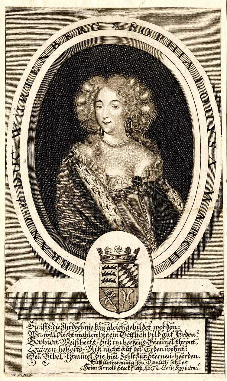 Portret van Sophie Louise van Württemberg-Stuttgart 1642-1702, Markgravin..., ca. 1680 door Philipp Kilian