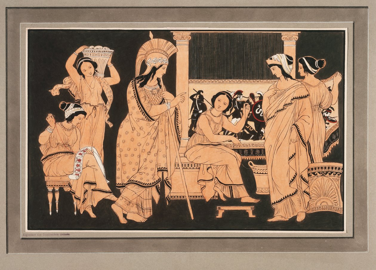 Athena bei der mit Webereien beschäftigten Penelope door Philipp Veit