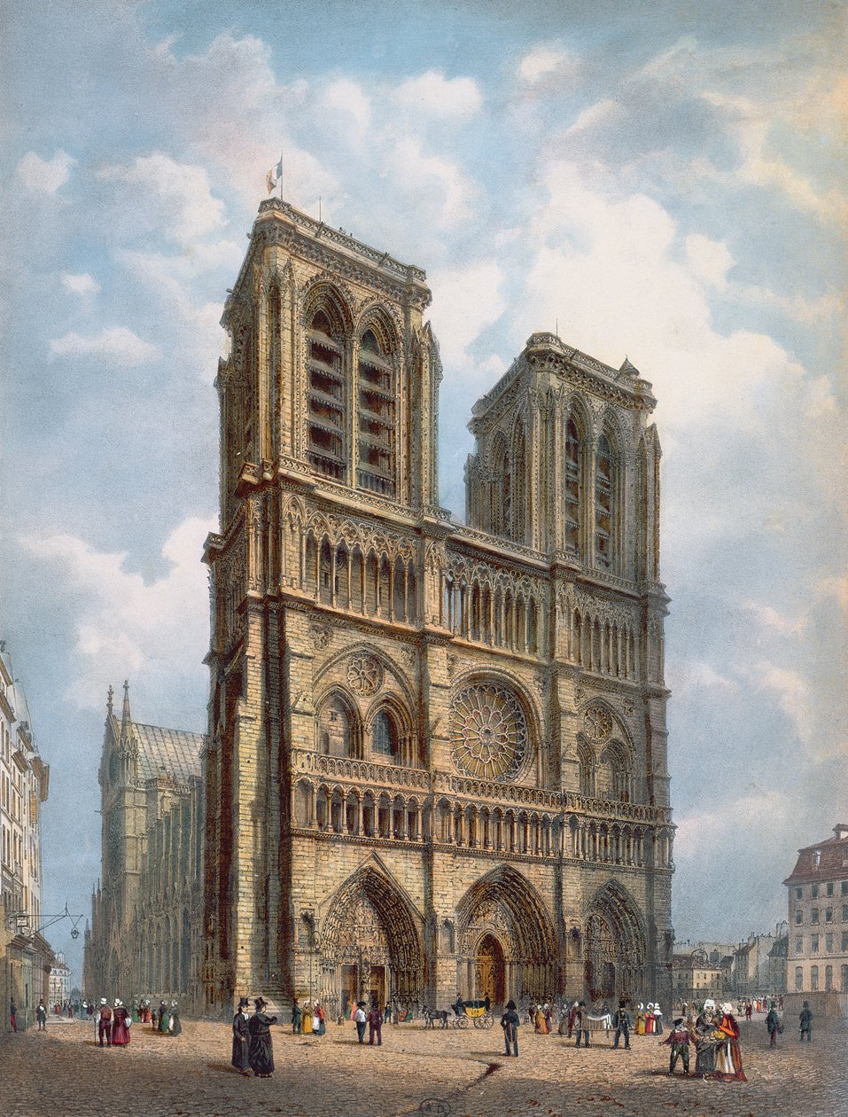 Uitzicht op de westgevel van de kathedraal van Notre-Dame, Parijs, c.1840 door Philippe Benoist