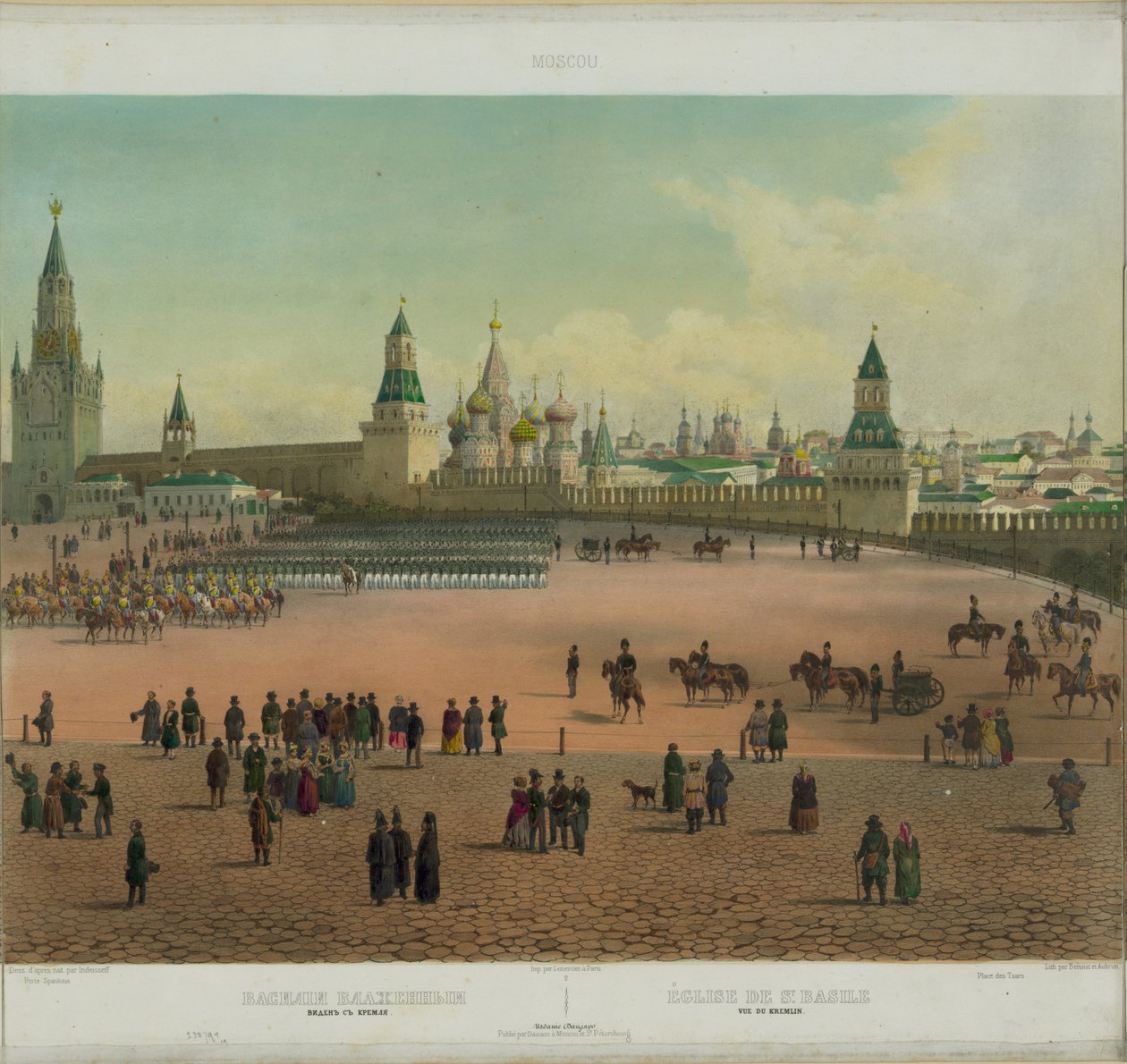 De Basiliek Kathedraal op het Rode Plein in Moskou vanuit een panoramisch uitzicht op Moskou in 10 delen, ca. 1848 door Philippe Benoist