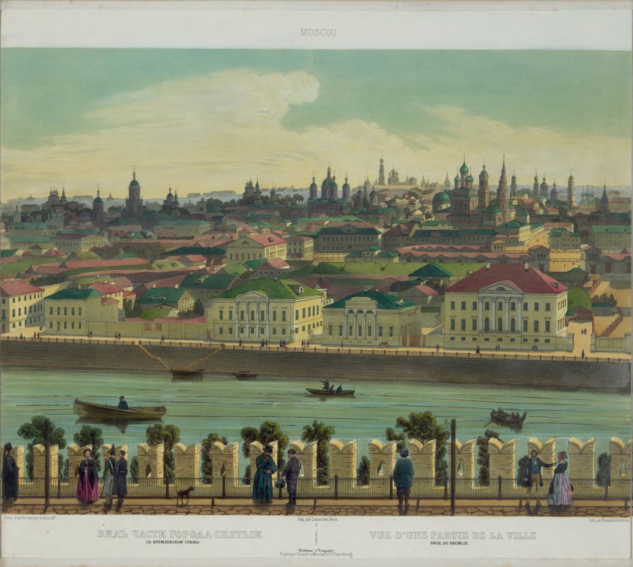 Uitzicht op Zamoskvorechye vanaf de Kremlinmuur vanuit een panoramisch uitzicht op Moskou in 10 delen, ca. 1848 door Philippe Benoist