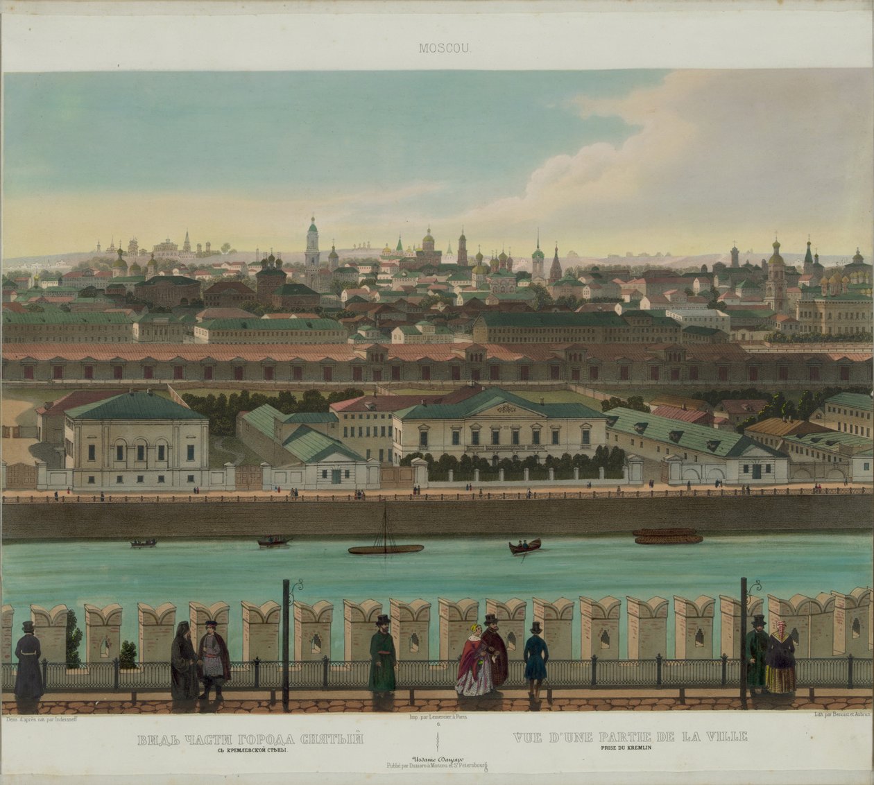 Uitzicht op Zamoskvorechye vanaf de Kremlinmuur uit een panoramisch uitzicht op Moskou in 10 delen, ca. 1848 door Philippe Benoist