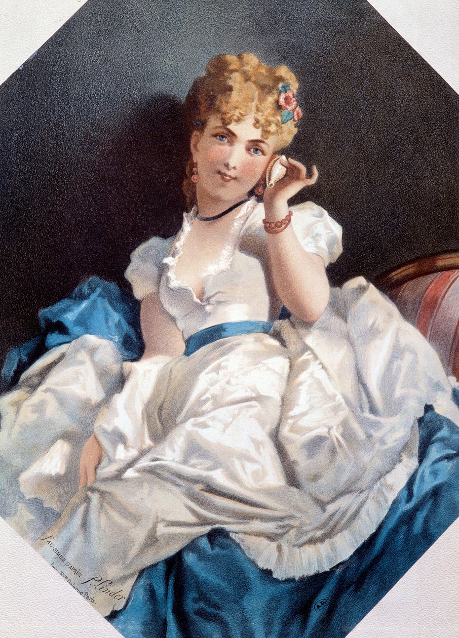 De vrouw in de schelp Lithografie door Philippe Jacques Linder (1835-?). 19e eeuw. Privécollectie door Philippe Jacques Linder