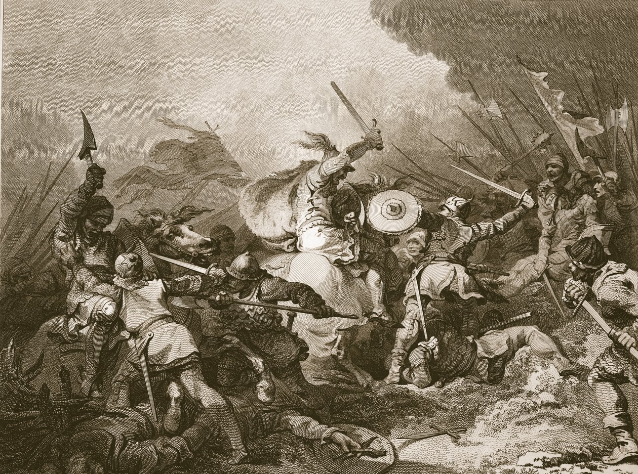 De slag bij Hastings door Philippe Jacques de Loutherbourg