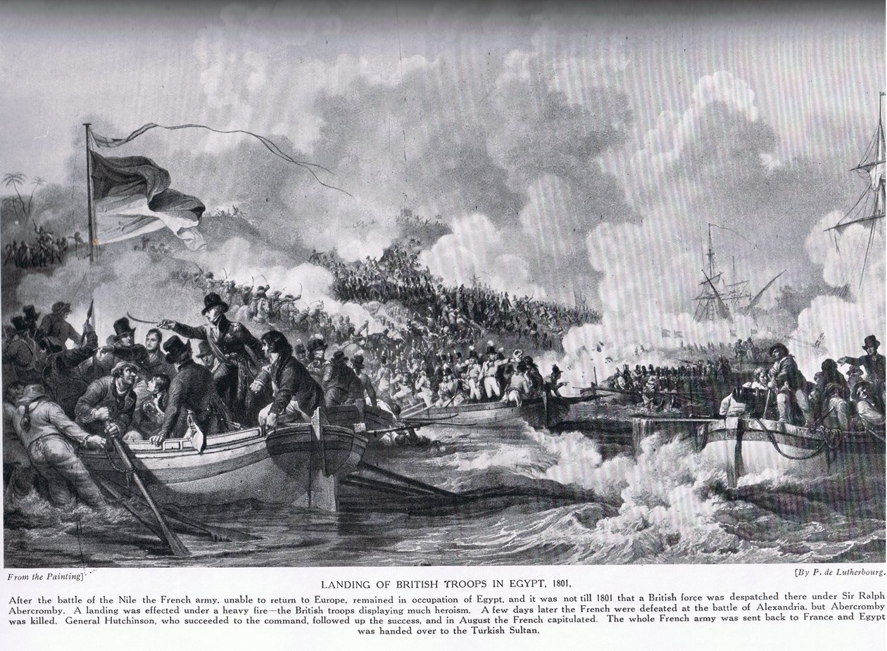 De landing van Britse troepen in Egypte in 1801, illustratie uit 