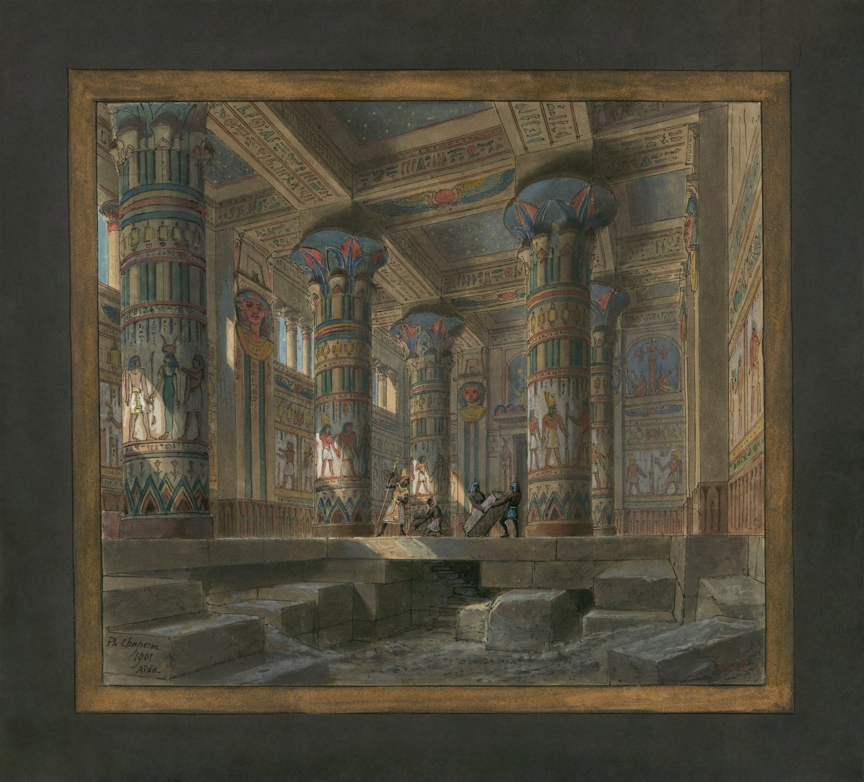 Scenografie van Philippe Chaperon voor de opera Aida van Giuseppe Verdi: de tempel van Isis door Philippe Marie Chaperon