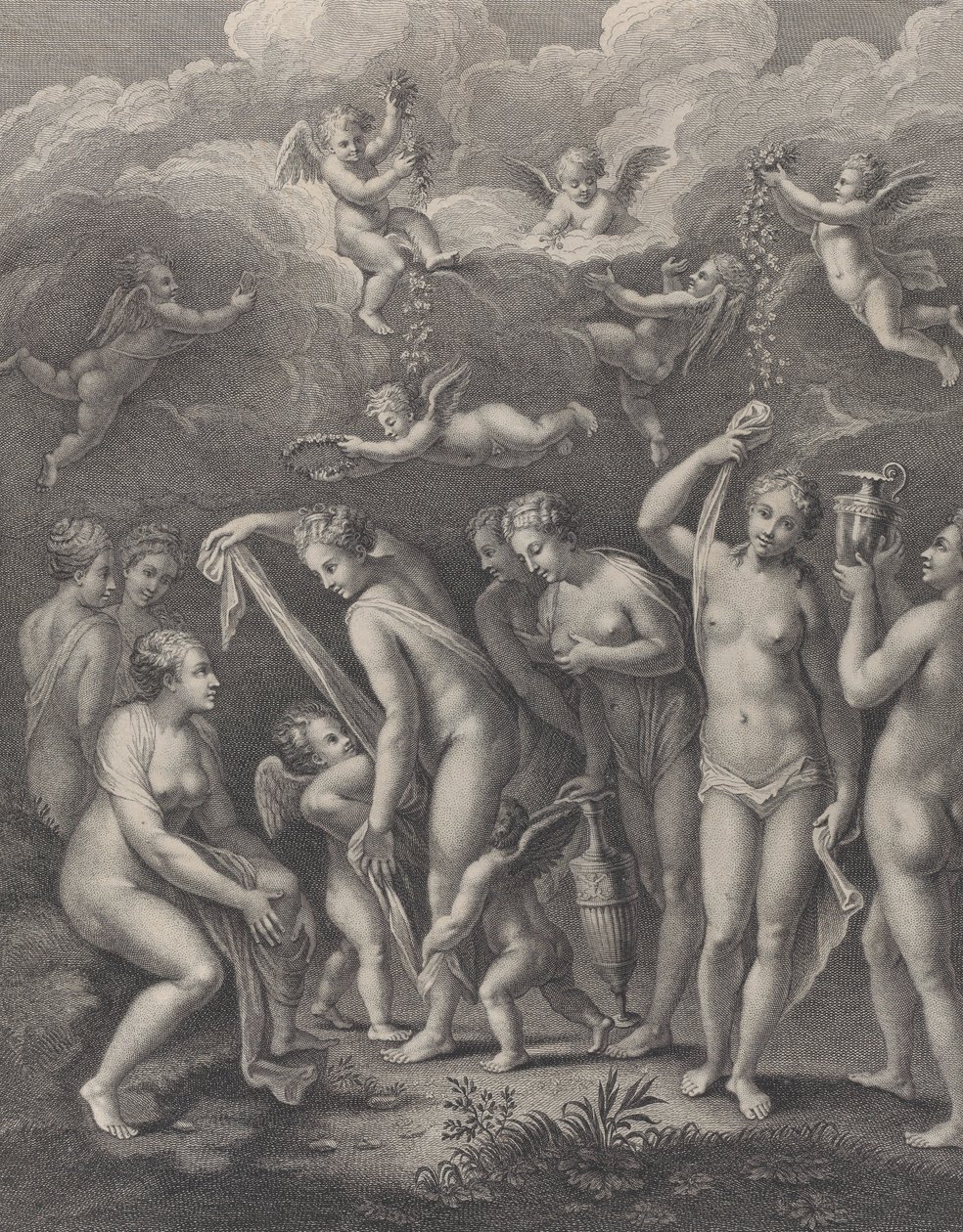 Hera, Aphrodite en Athena bereiden zich voor op de schoonheidswedstrijd door Philippe Simonneau