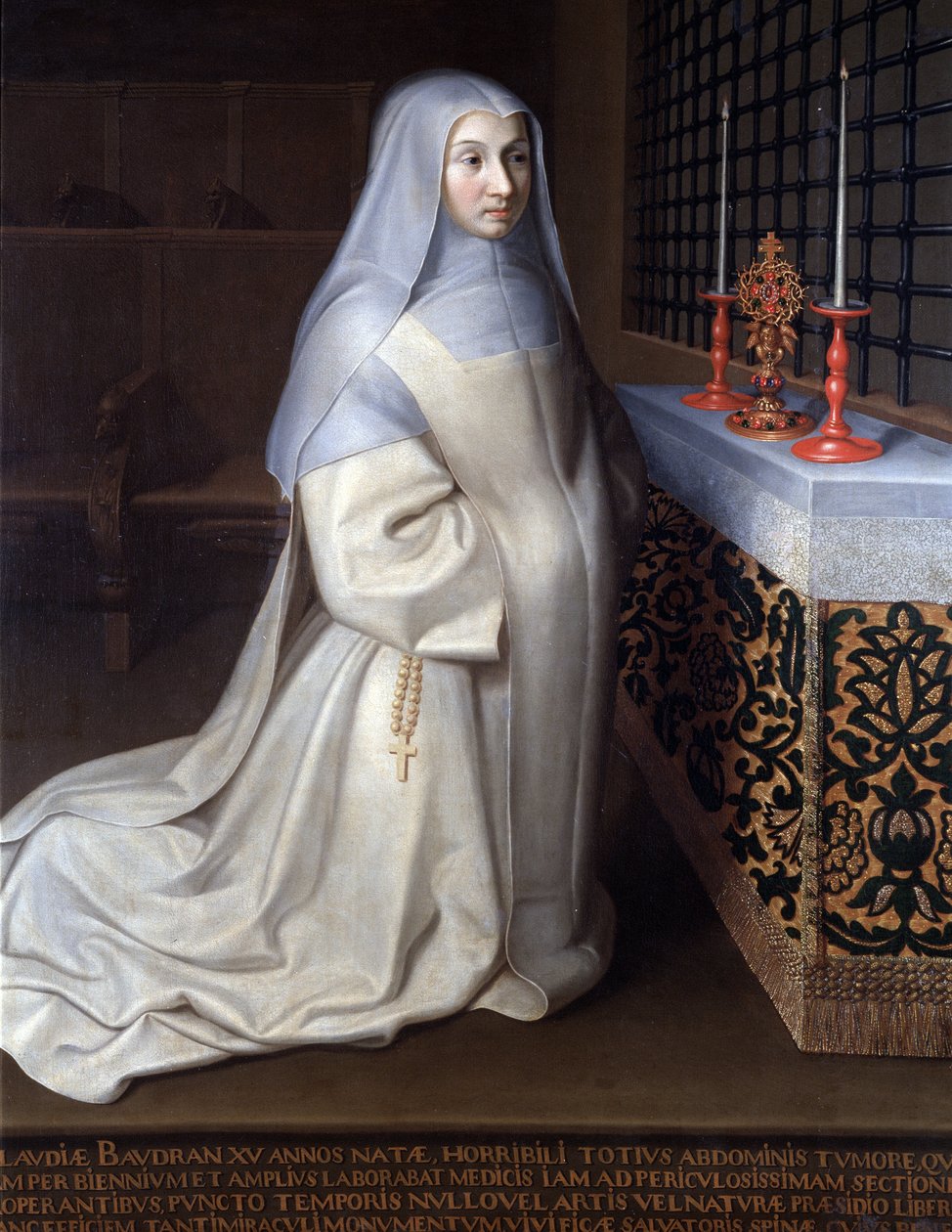 Portret van Claudia (Claude) Baudran, gevangene van het klooster van Port Royal des Champs (Port-Royal-des-Champs) schilderij toegeschreven aan Philippe de Champaigne, kerk van Linas, Seine en Oise door Philippe de (attr. to) Champaigne