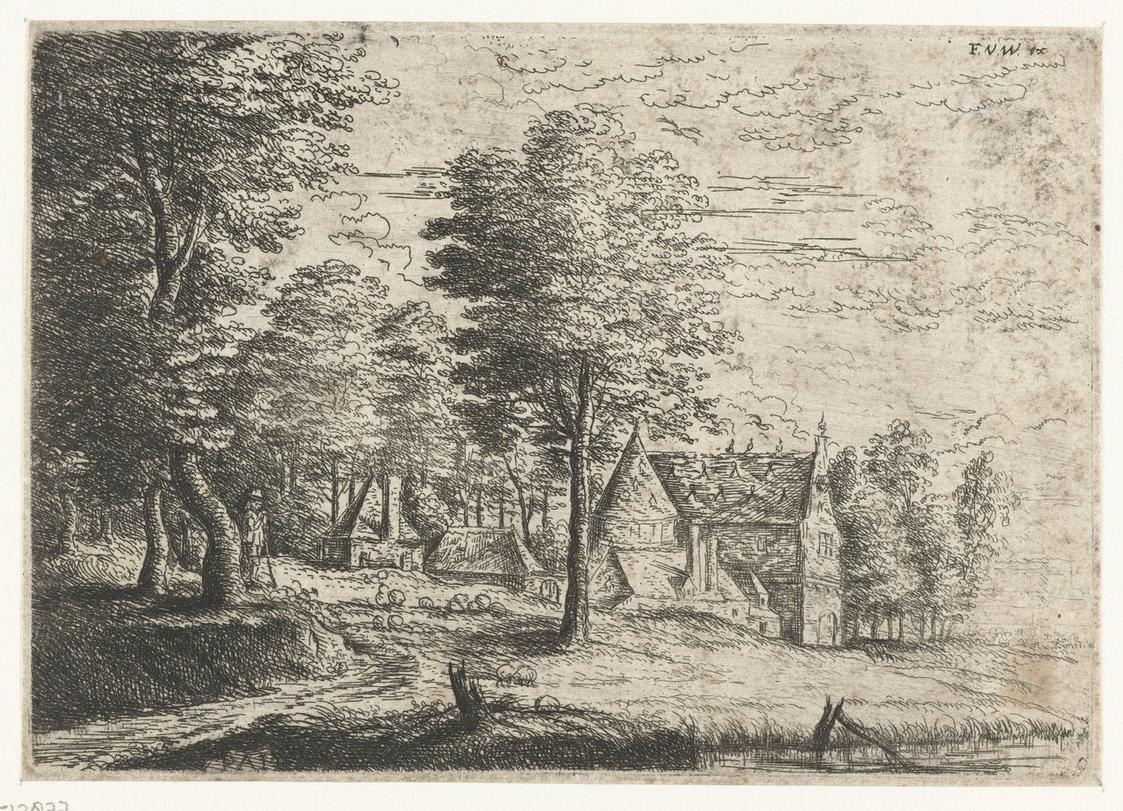 Landschap met een herder en zijn kudde door Philips Augustijn Immenraet