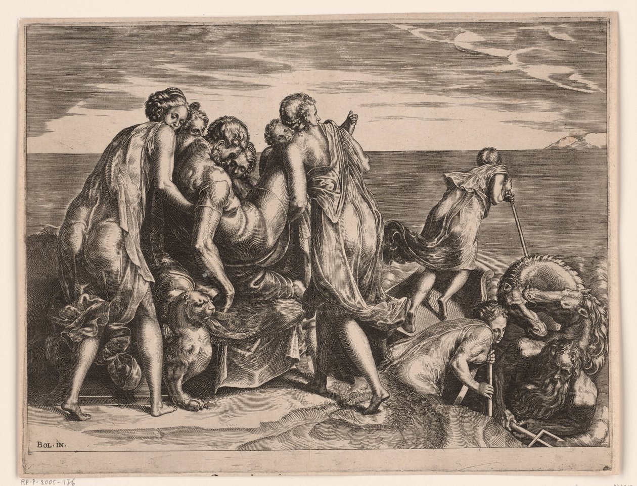 De Phaiaken dragen de slapende Odysseus naar Ithaka door Philips Galle (attributed to)
