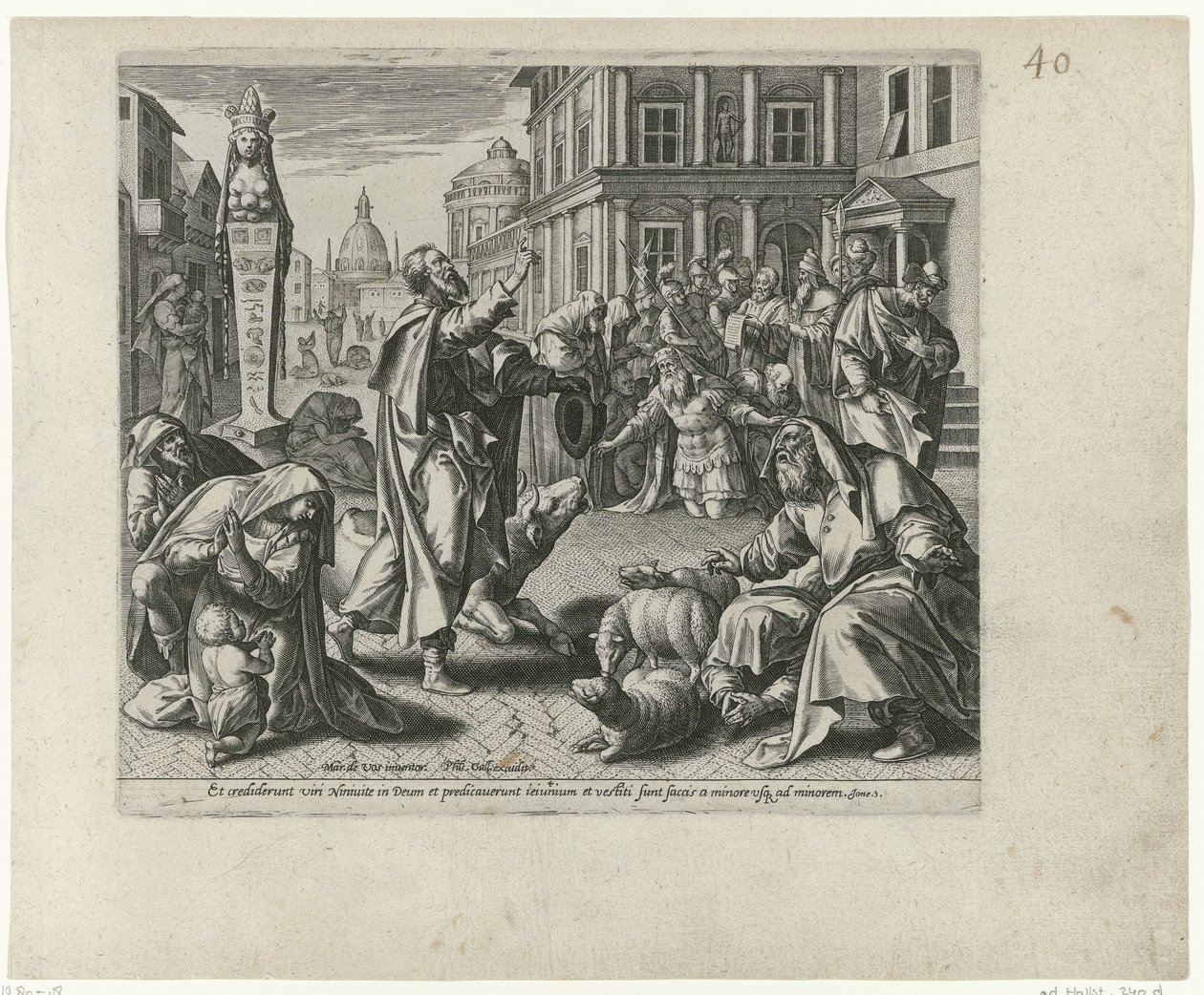 Jona verkondigt de ondergang van Nineve door Philips Galle (attributed to workshop of)