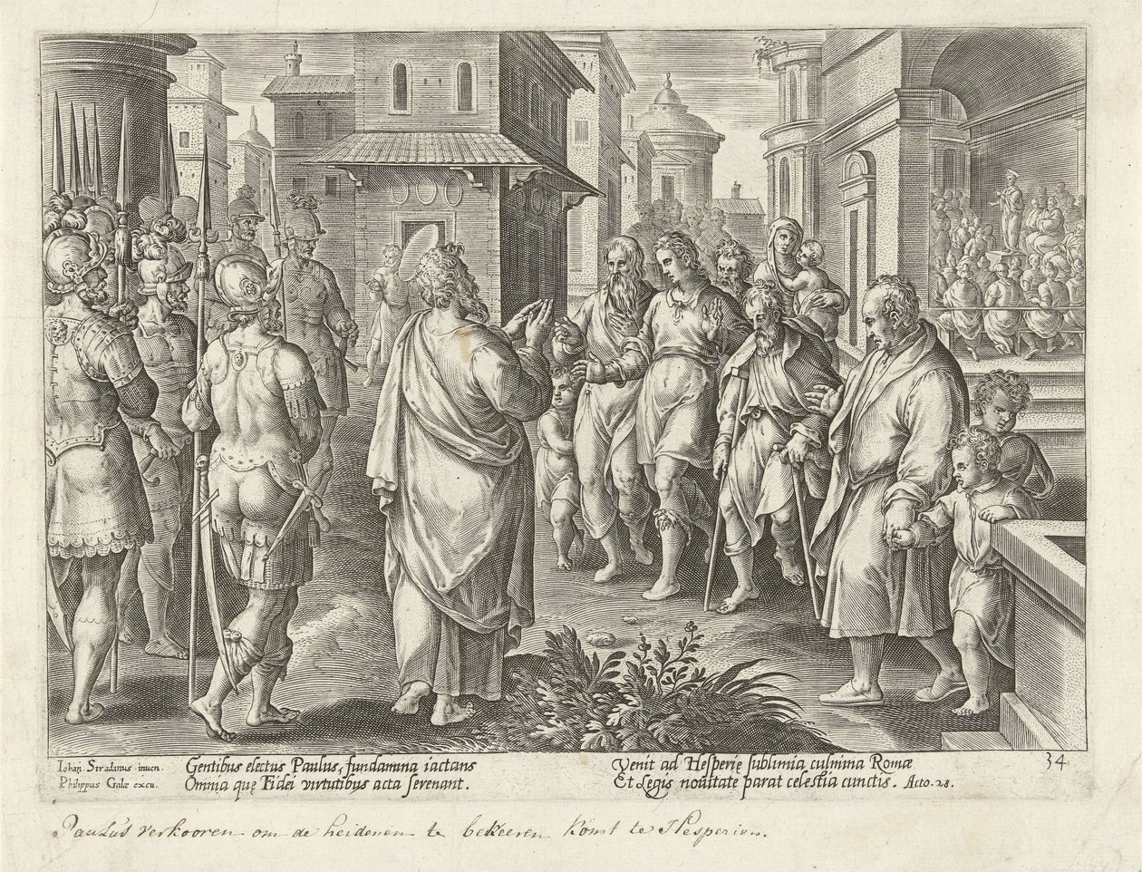 Paulus verkondigt de leer van Christus te Rome door Philips Galle (possibly)