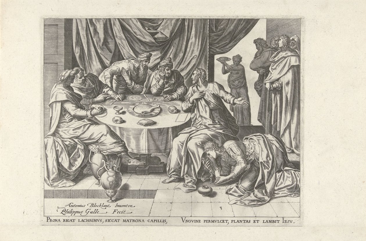 Christus gezalfd door Maria Magdalena door Philips Galle