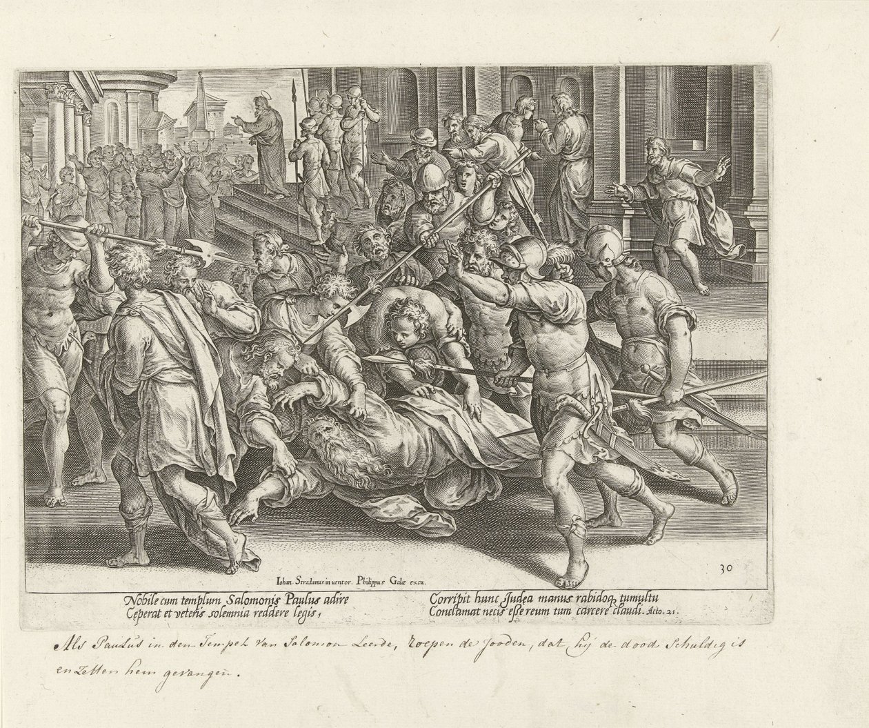Gevangenneming van Paulus in Jeruzalem door Philips Galle