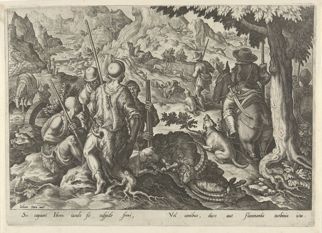 Jacht op berggeiten door Philips Galle