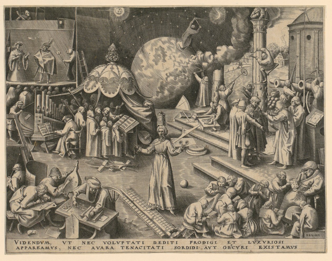 Matigheid (Temperantia), blad 7 uit de serie „De zeven deugden“ door Philips Galle