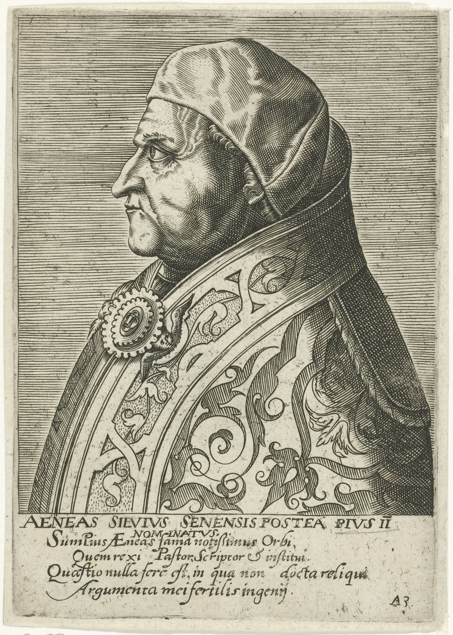 Portret van paus Pius II door Philips Galle