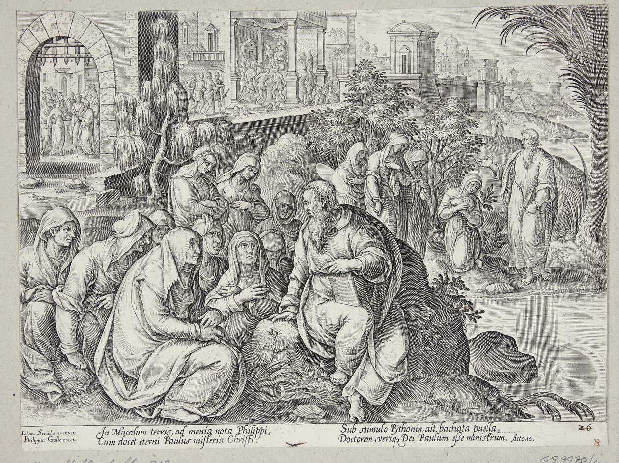 St. Paulus spreekt met de vrouwen van Filippi door Philips Galle