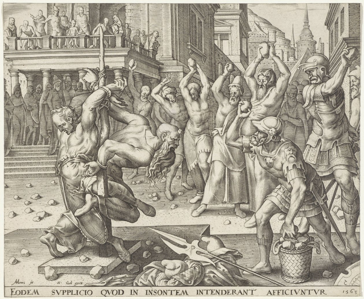 Steniging van de ouderlingen Verhaal van Susanna (series title) door Philips Galle