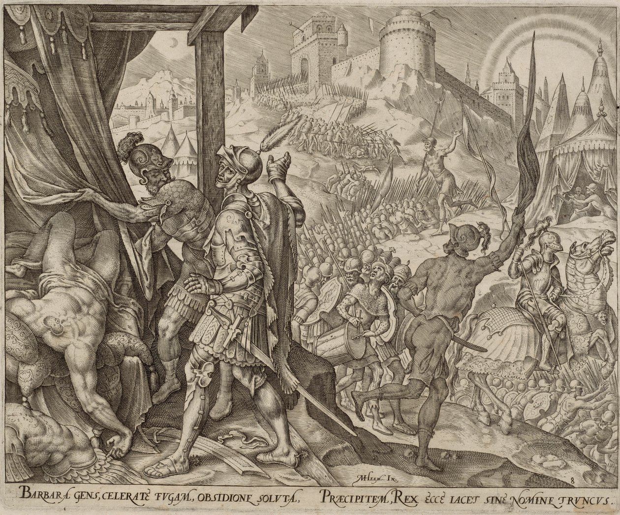 De ontdekking van het lijk van Holofernes, plaat acht uit Het verhaal van Judith en Holofernes door Philips Galle