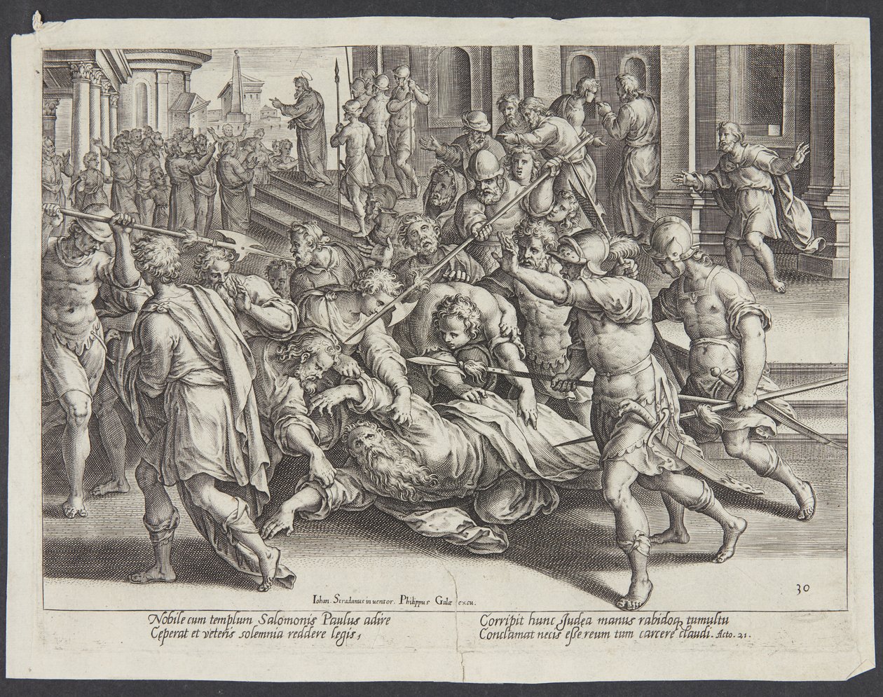 De hoofdman voorkomt dat de joden Paulus doden door Philips Galle