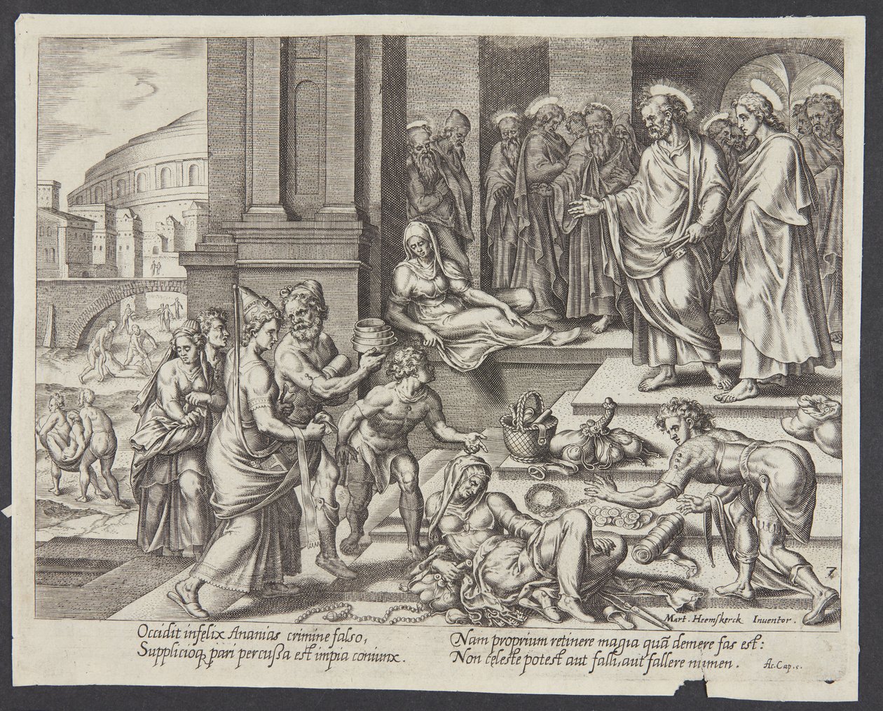 De dood van Saffira door Philips Galle