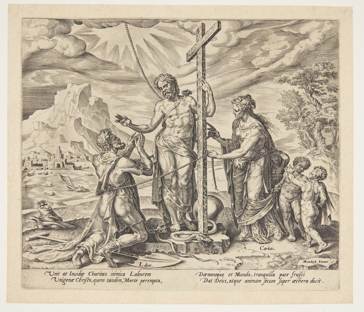De ijverige arbeider verenigd met Christus na de dood door Philips Galle