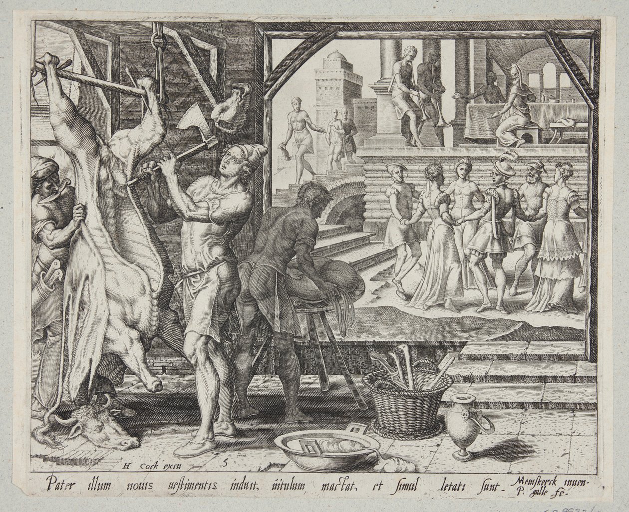 Het slachten van het gemeste kalf door Philips Galle