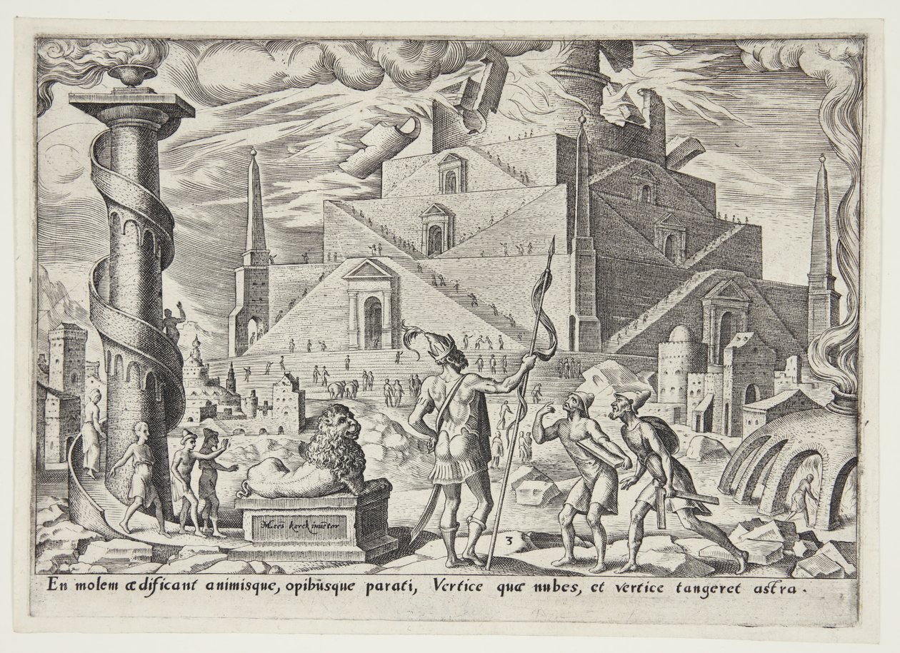 De toren van Babel door Philips Galle