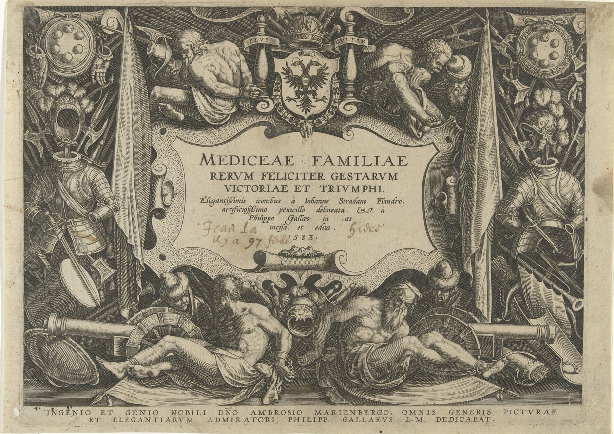 Titelprent van de serie Mediceae Familiae door Philips Galle