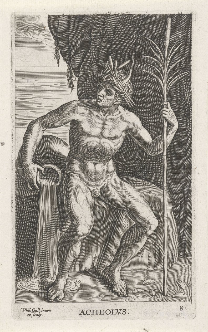 Zeegod Achelous door Philips Galle