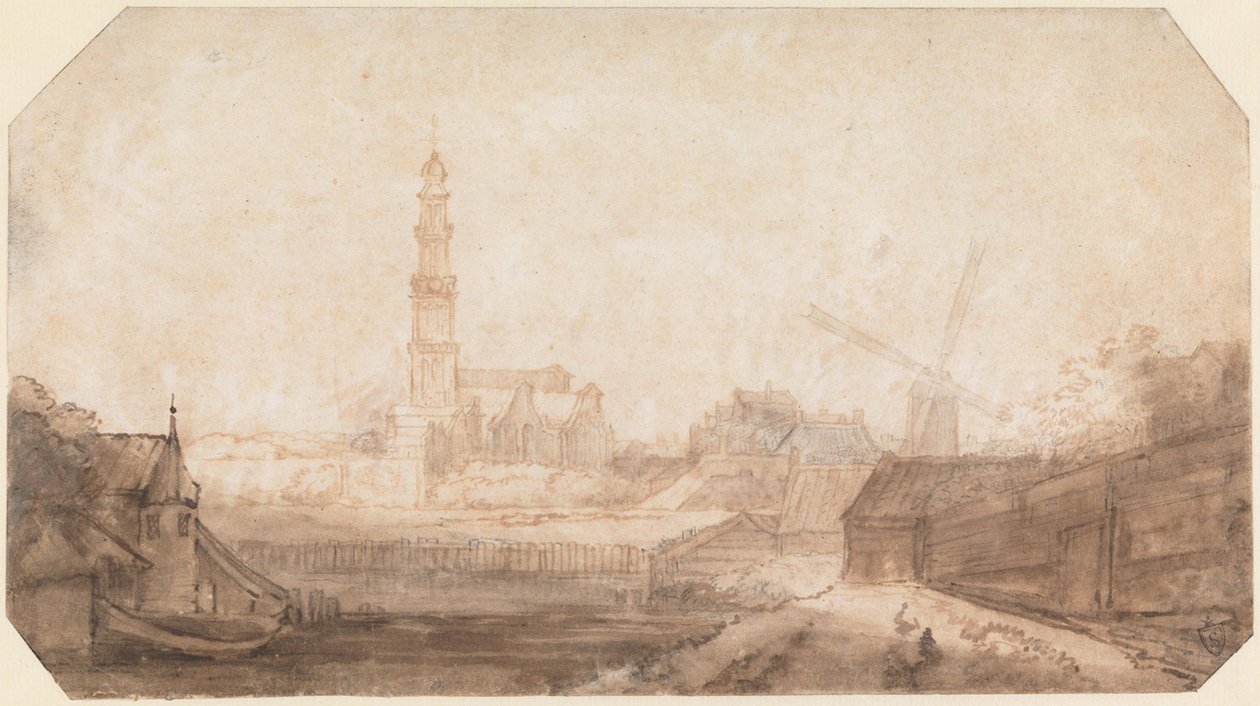 Gezicht op de Westerkerk en omgeving door Philips Koninck