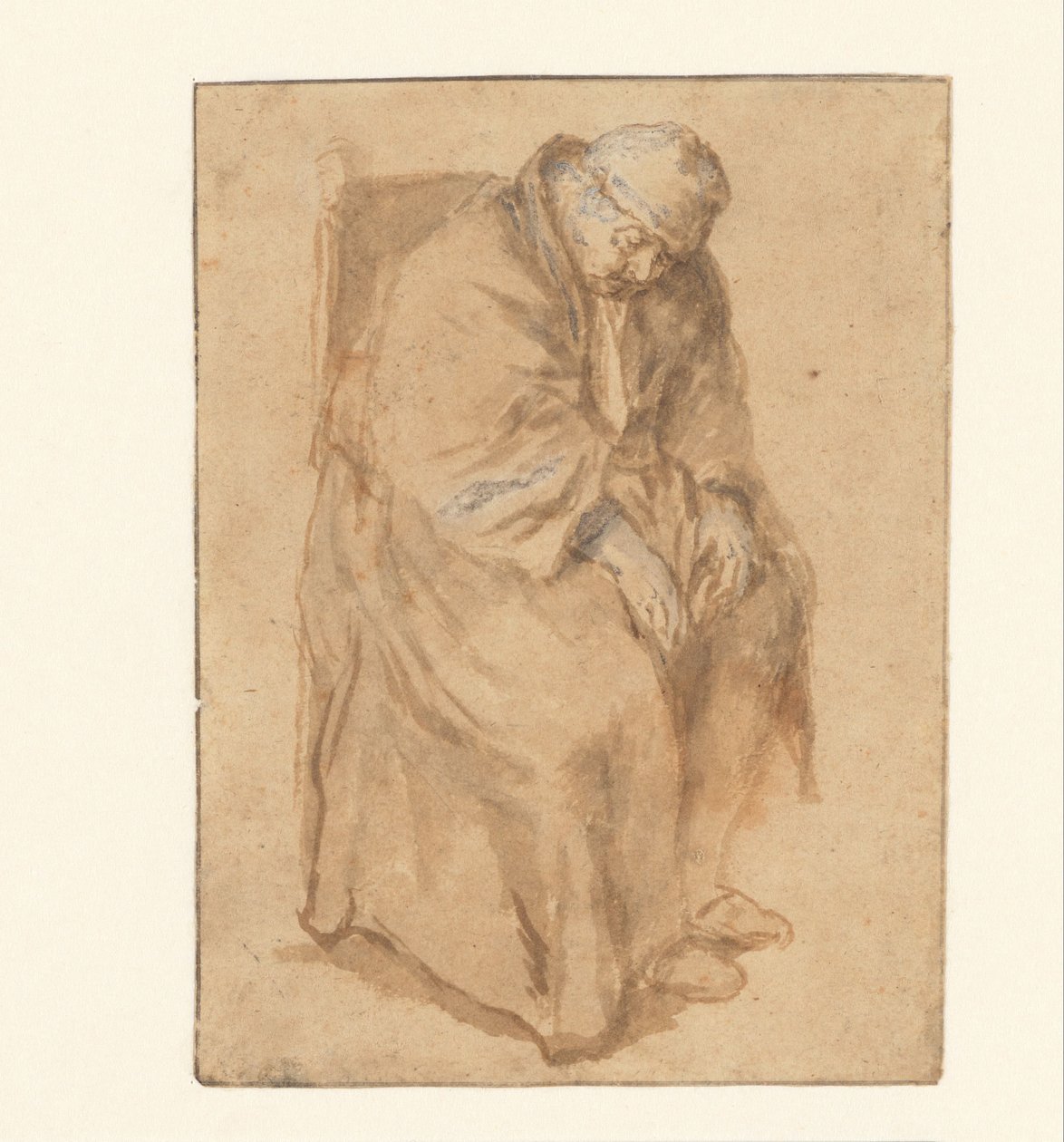 Joost van den Vondel, slapend in een stoel door Philips Koninck
