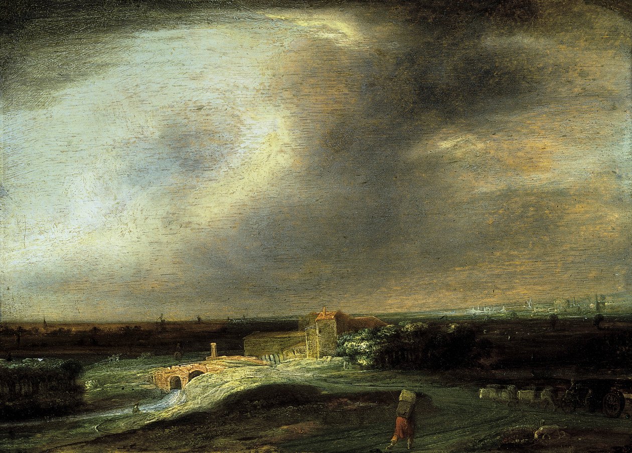 Landschap met een stad in de verte door Philips Koninck