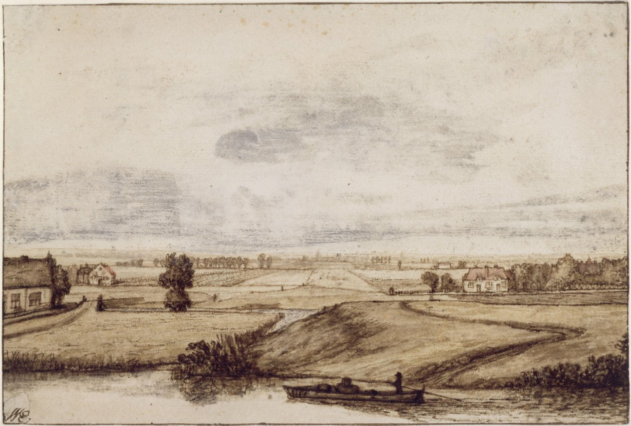 Uitgestrekt vlak landschap door Philips Koninck