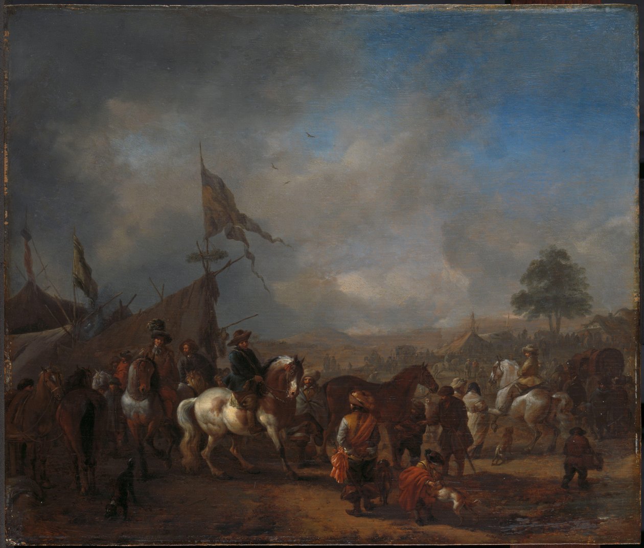 Een paardenmarkt bij een legerkamp door Philips Wouwerman