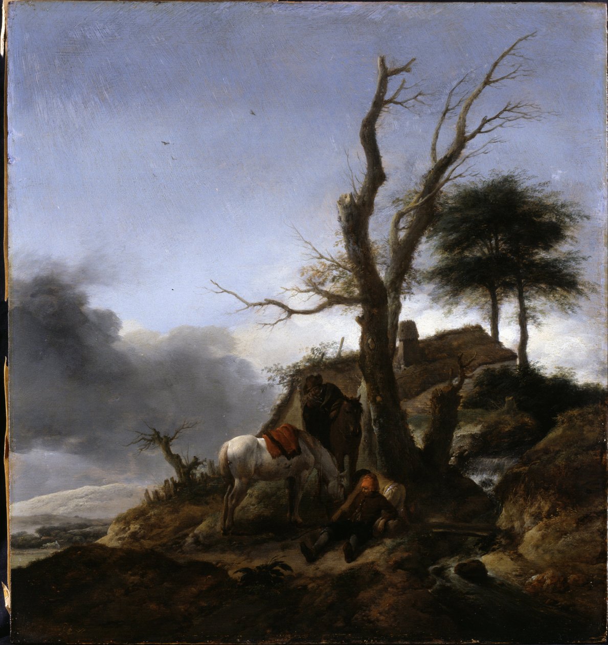 Halteplaats voor reizigers door Philips Wouwerman