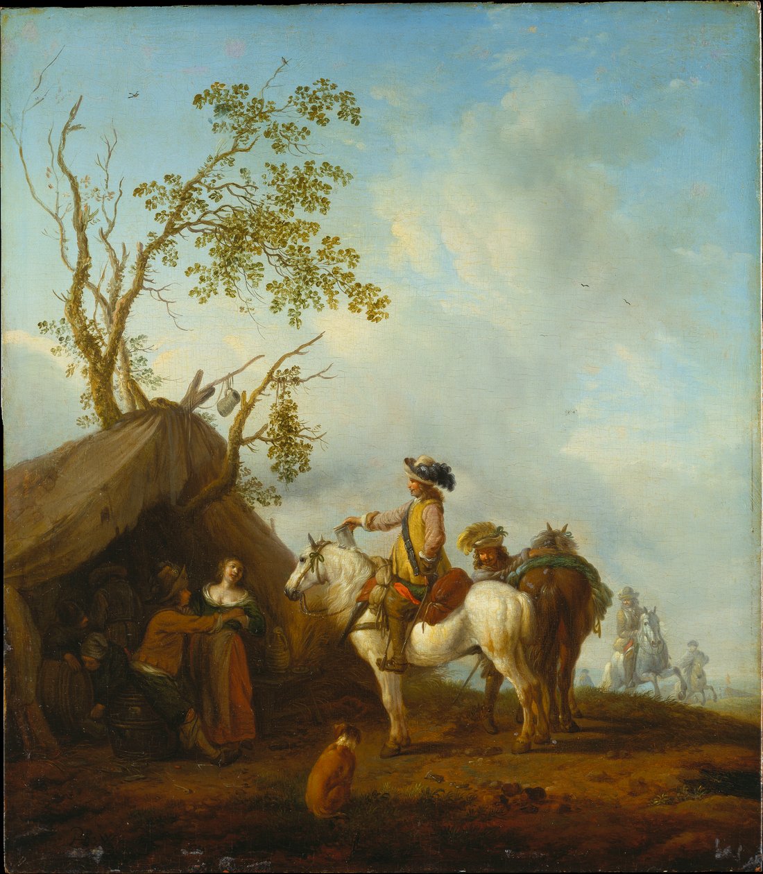 Ruiters voor de tent van een marketentster door Philips Wouwerman