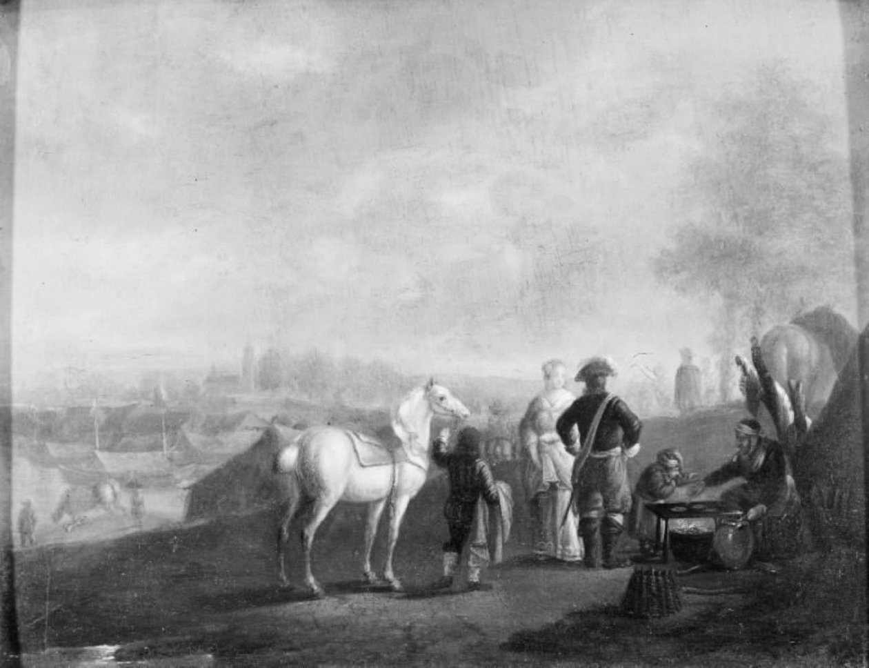 Dame en heer in gesprek door Philips Wouwerman